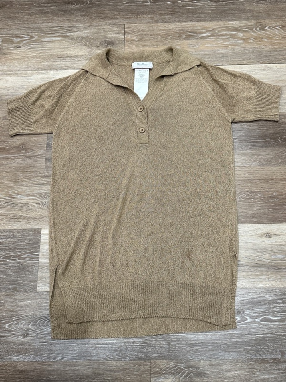 MaxMara Metallic Gold Short Sleeve Knit Polo